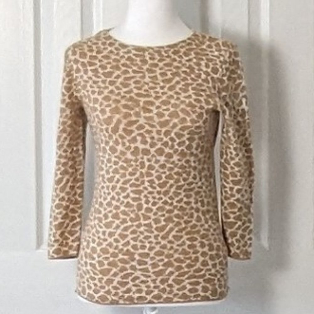 TALBOTS Marino Wool Women's 3/4 Sleeves Sweater  Size XS  Giraffe Print  NWOT